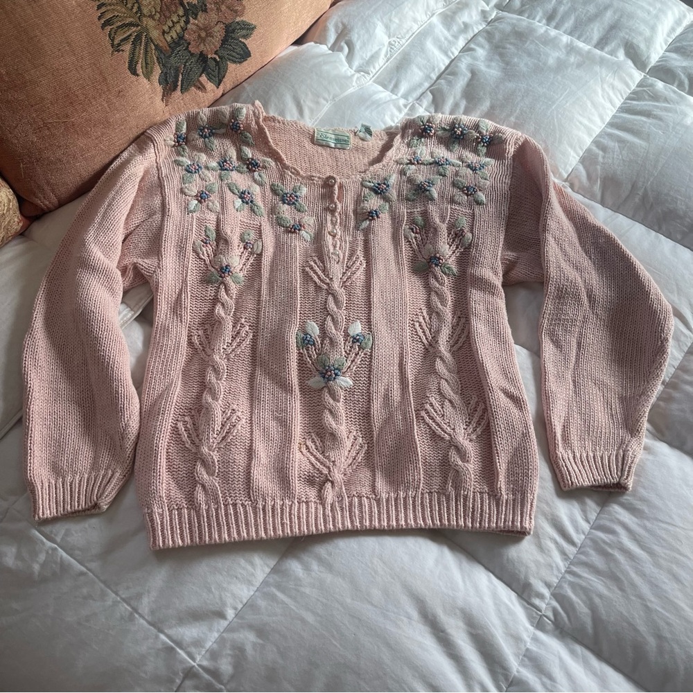 Vintage 80s pink embroidered sweater